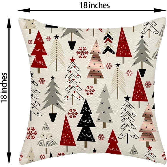 Christmas Pillow Covers 18x18 Inch 2 Pcs Red Black Geometric Christmas Tree Decor Throw Pillows Winter Snowflakes Xmas Farmhouse Decorations Pillowcase Linen Cushion Cover for Couch Sofa Bed