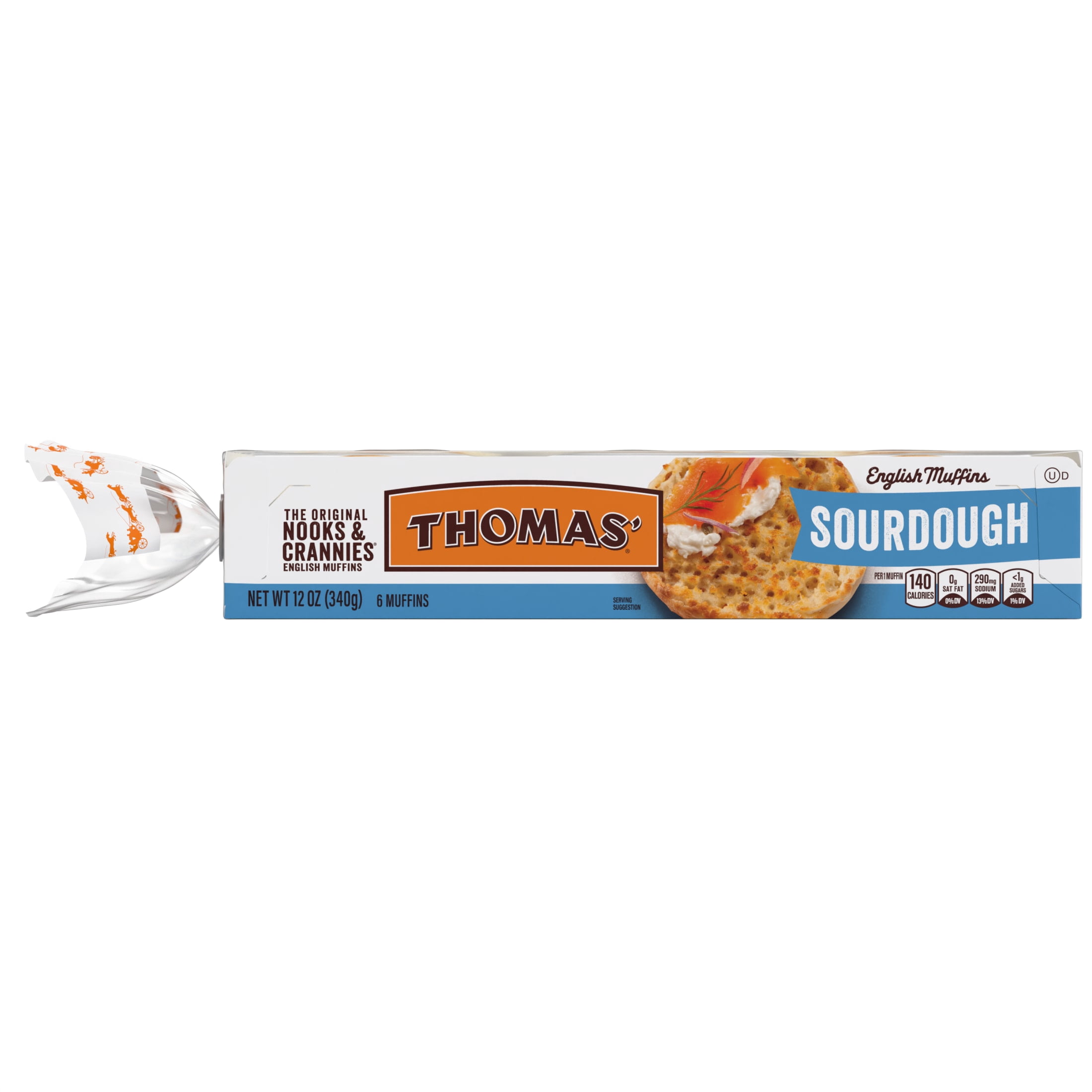 Thomas' Sourdough English Muffins, 6 count, Plain English Muffins, 12 oz Tray