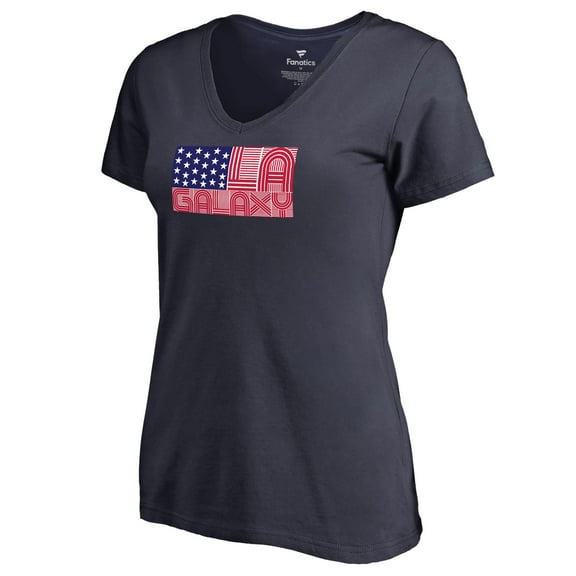 Women's Navy LA Galaxy Patriotic Wordmark V-Neck T-Shirt
