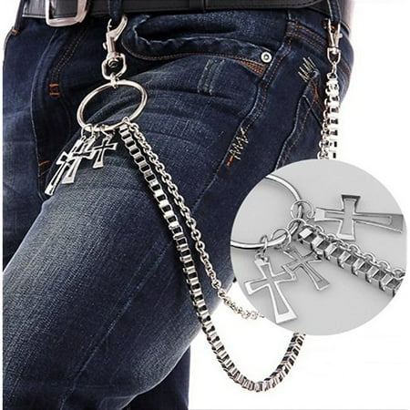 Unisex Hip Hop Punk Trousers Wallet Key Chain Cross Pendant Waist Chain Gothic Rock Pants Jeans