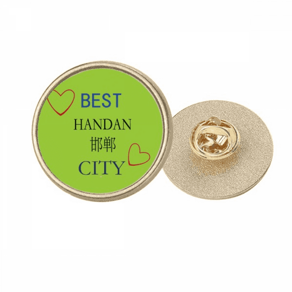 North China Handan Sign Art Deco Fashion Round Metal Golden Pin Brooch Clip