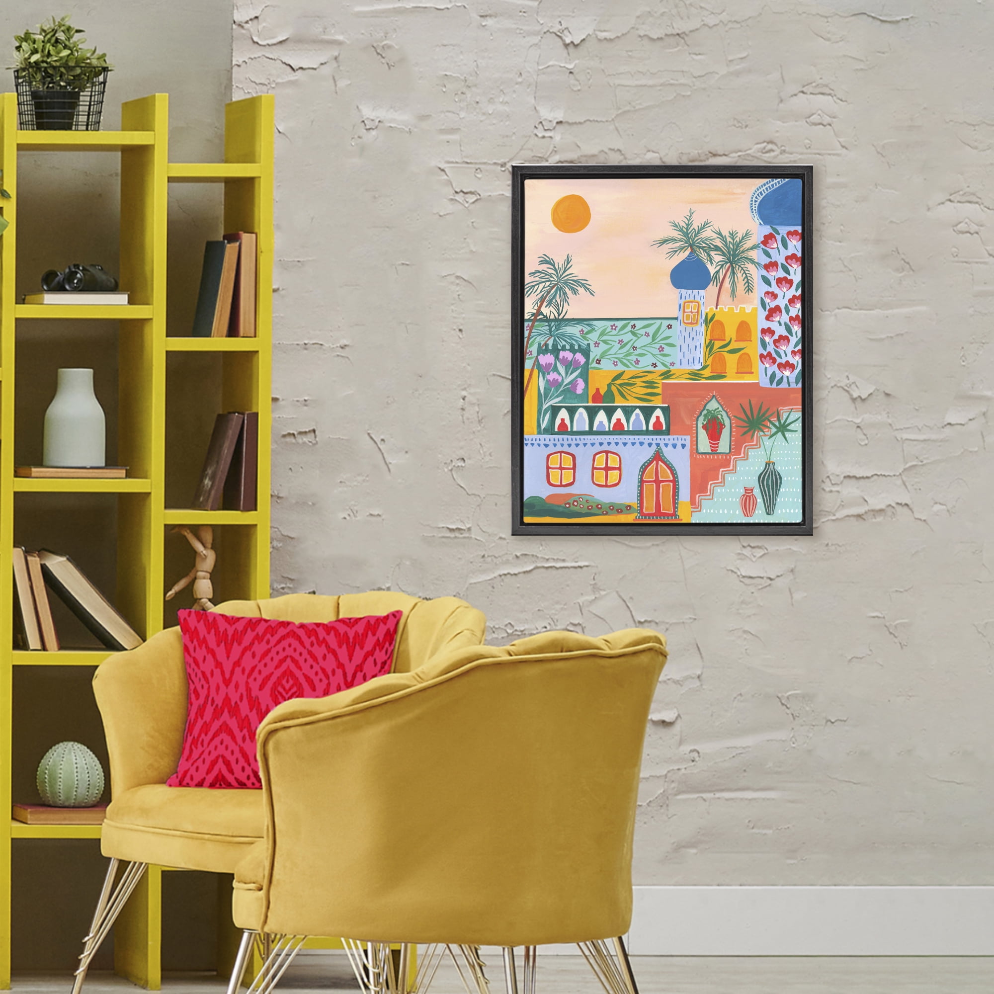 Egyptian City Architecture Black Framed Floater Canvas Wall Art, design by Nabeela Rumi