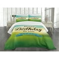 thumbnail image 3 of Ambesonne Birthday Quilted Bedspread Set 3 Pcs, Sincere Greeting Blur, Queen Size, Turquoise Green Yellow, 3 of 5