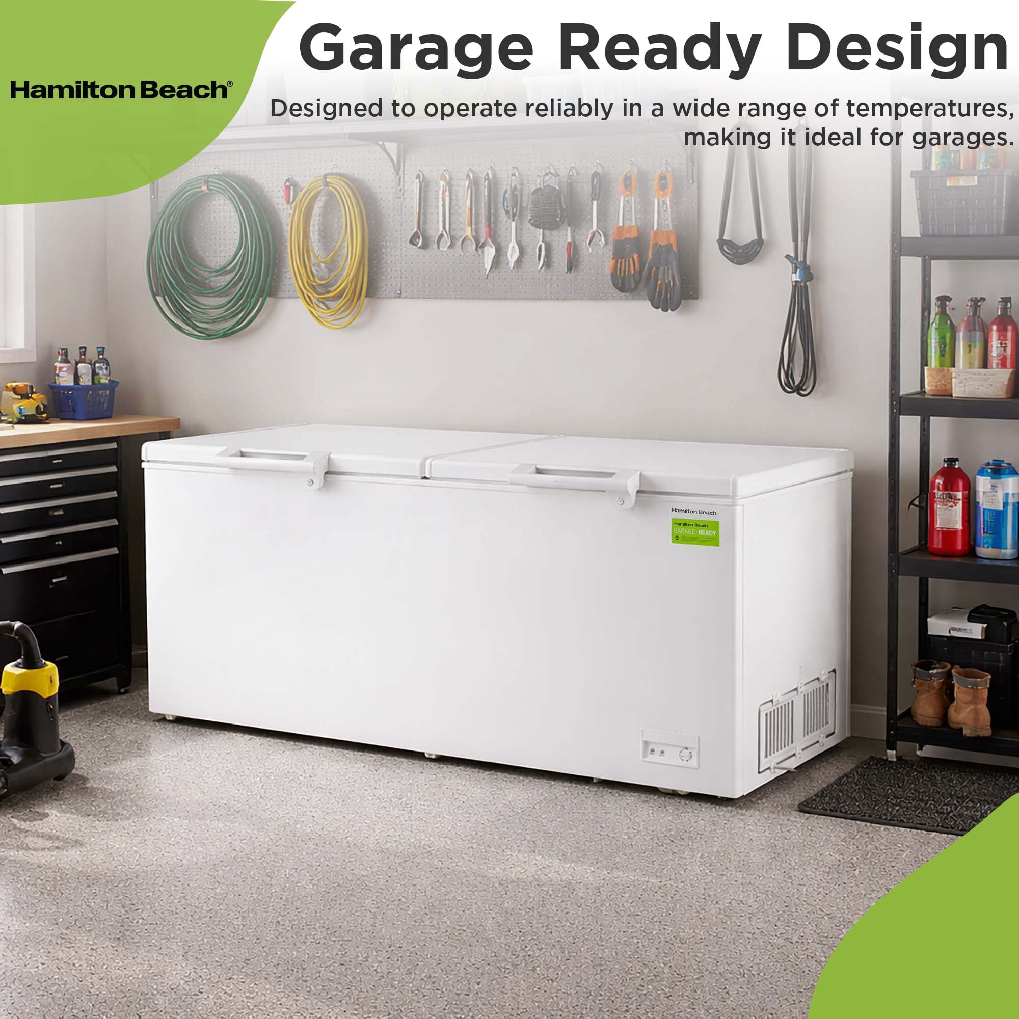 Hamilton Beach 21 Cu. ft. Garage Ready Chest Freezer, Large Capacity Deep Freezer, Double Door Deep Freezer for Garage, Basement, Bulk Storage, White