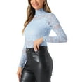 thumbnail image 4 of INSPIRAR CHIC Blusa de Encaje Floral Transparente de Manga Larga con Cuello Alto XL Azul Claro, 4 of 6