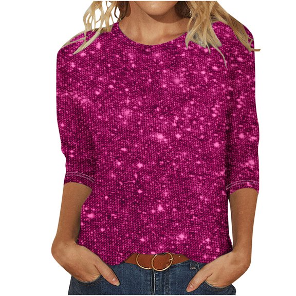 Womens Tops 3/4 Sleeve Crewneck Cute Shirts Casual Print Trendy Tops Three Quarter Length T Shirt Summer Pullover