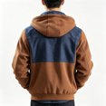 thumbnail image 3 of longantii Mens Hooded Cargo Coat Color Block Long Sleeve Full Zip Jacket Multi Pocket Relax Fit Streetwear Tops Daily Spring Fall Casual Outerwear Brown XL, 3 of 5