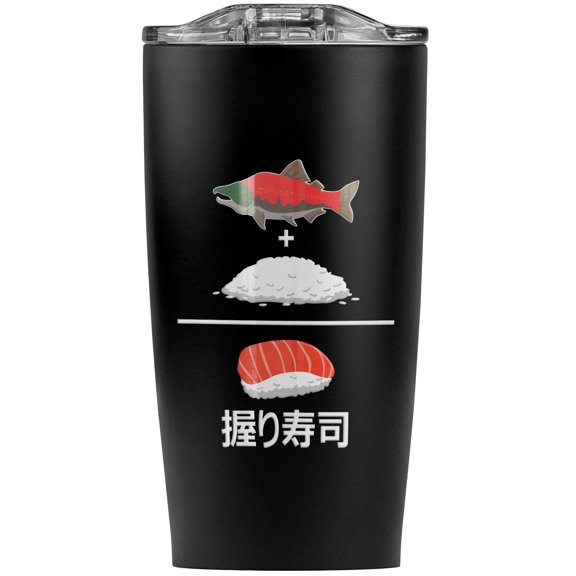Salmon Plus Rice Equals Sushi Nigiri Stainless Steel 20 oz Travel Tumbler, Vacuum Insulated & Double Wall with Leakproof Sliding Lid | Great for Coffee/Hot Drinks and Cold Beverages