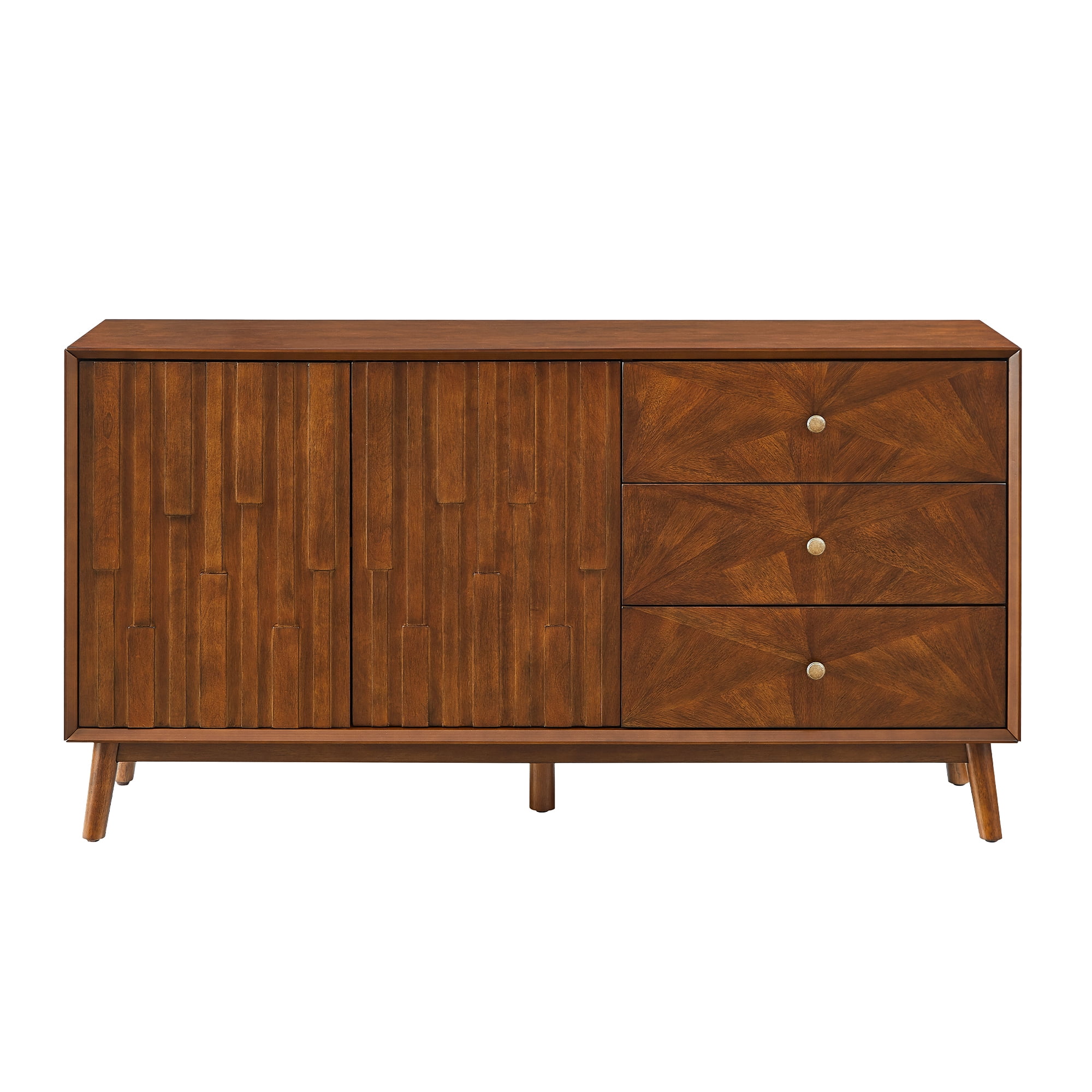 Leumius 56" Mid Century Modern TV Stand with Storage, Entertainment Center with 3 Drawers and 2 Doors, Wooden Sideboard Buffet Cabinet for Living Room Dining Room and Entryway Walnut