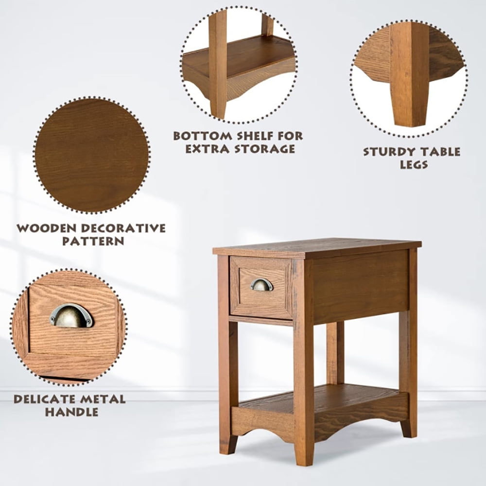 Finihen End Side Table, Set of 2 Contemporary Side End Table with Drawer, for Living Room, Bedroom, Natural Finihen End Side Table, Set of 2 Contemporary Side End Table with Drawer, for Living Room, Bedroom, Natural