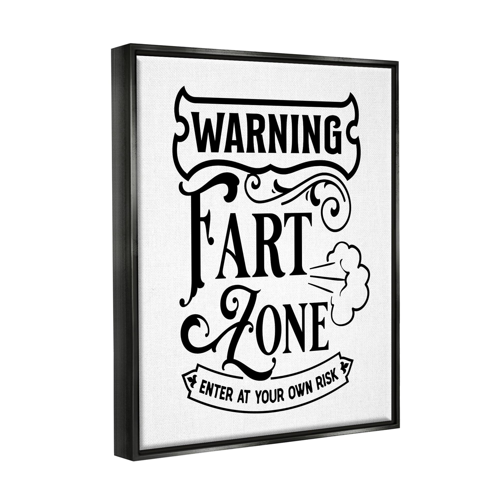 Stupell Industries Warning Fart Zone Funny Bathroom Vintage Style Graphic Art Luster Gray Floating Framed Canvas Print Wall Art, Design by Lettered and Lined