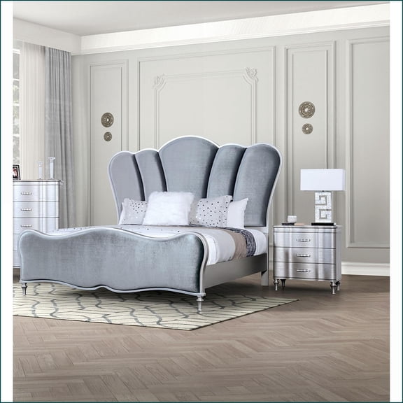 Bedroom Set 3pc Queen Size Bed with LED, 2 Nightstands, Black/Gold Trim | Engineered Wood,Metal | Standard Beds