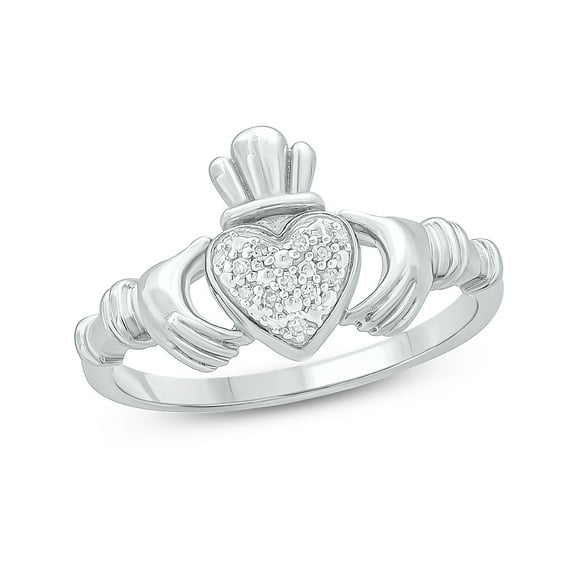 Cali Trove Sterling Silver 1/20 CT Round White Diamond Claddagh Fashion Ring