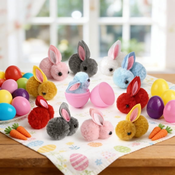 Anhility 12Pcs Easter Eggs with Plush Rabbit Toys Keychain Decoration Stuffed Toy Great for Kids Boys Girls Easter Basket Stuffers Party Favors Easter Egg Fillers Hunt, Multicolor