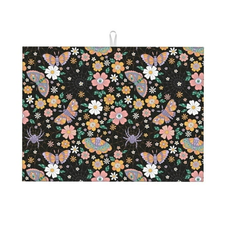 

Qekee Floral Insects Print Dish Drying Mat Dishes Drainer Mat for Kitchen Counter Microfiber Absorbent Dish Draining Reusable Washable Draining Racks Extra Large 18 x24