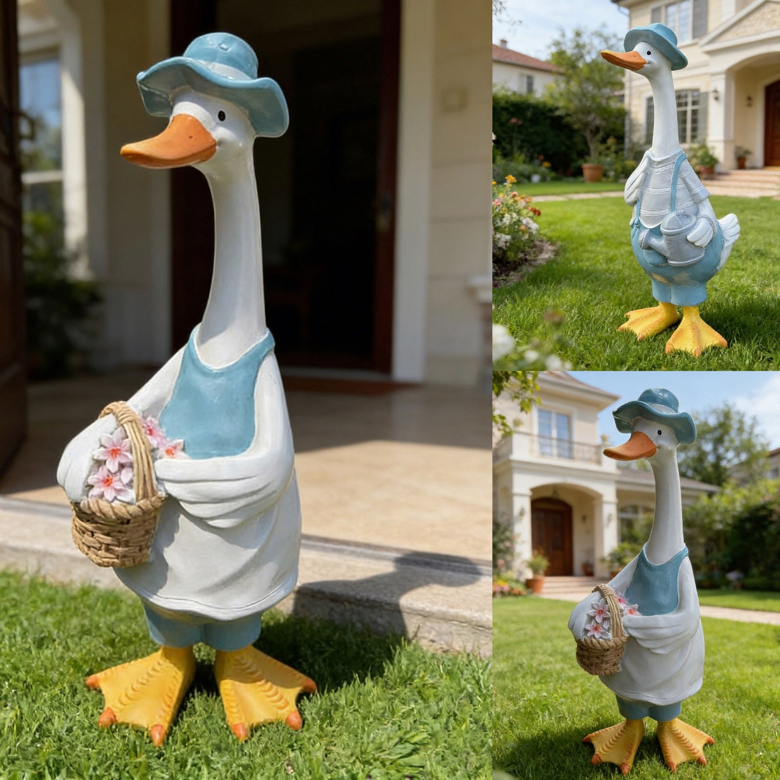 Hometravel Garden Duck Decoration, Blue Resin Animal Statue for Courtyard, Nordic Handicraft Outdoor Art, Home Yard Accent, Cute Duck Figurine for Patio, Lawn