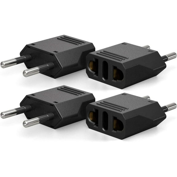 European travel plug adapters - US to Europe power adapter, handy wall outlets converters, European Adapter, Type C Plug Adapter, Travel Adapter for Europe, Adapter Pin Converter 4-Pack, Black