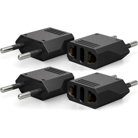 European travel plug adapters - US to Europe power adapter, handy wall outlets converters, European Adapter, Type C Plug Adapter, Travel Adapter for Europe, Adapter Pin Converter 4-Pack, Black