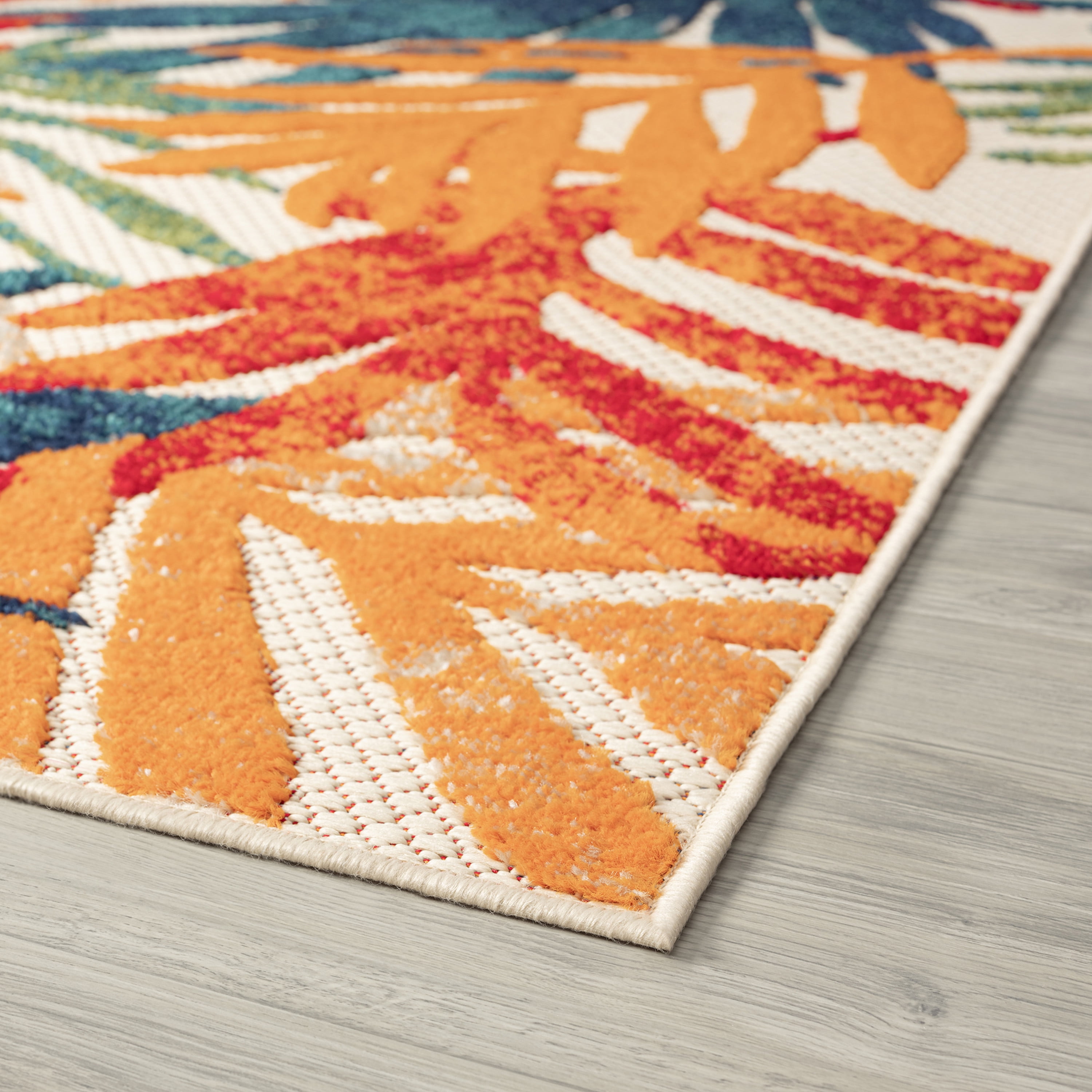Oasis Modern Floral Multicolor Polypropylene Indoor Outdoor Area Rug, 9'x12' Rectangle