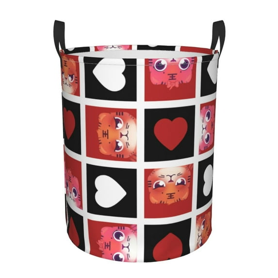 DouZhe Waterproof Collapsible Large Laundry Baskets, Trend Tiger Love Prints Circular Hamper with Handles