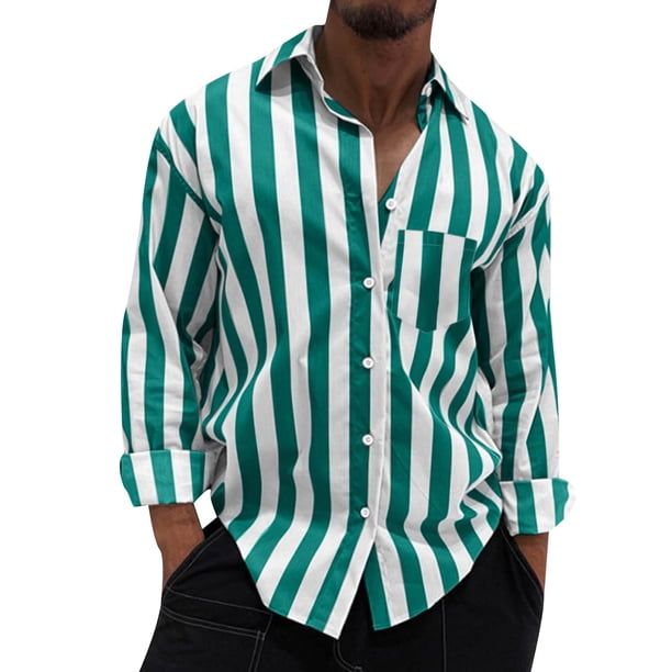 Men's Summer New Loose Print Long Sleeve Shirt Cardigan Beach Shirt 2XL