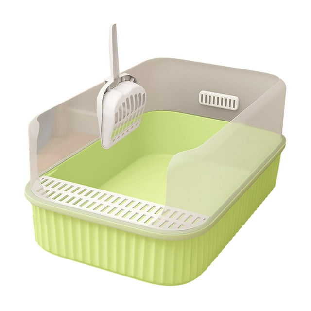 Inodoro para gatos, bandeja para arena para gatos, duradera, fácil de limpiar, accesorios semicerrados desmontables para mascotas con pala para arena , VERDE