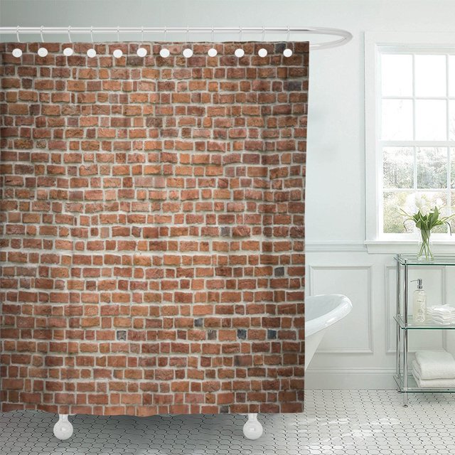 Cortina de ducha envejecida medieval ABPHQTO arquitectura de pared de ladrillo rojo naranja 152x180 cm
