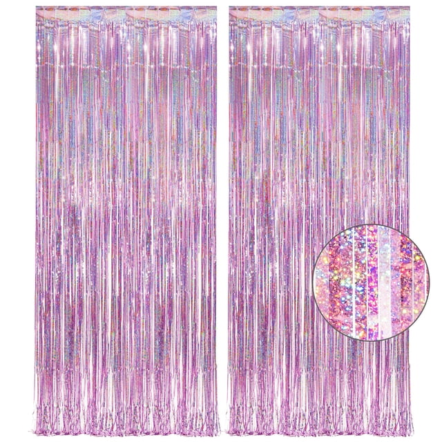 Cortina Tinsel GREATRIL con flecos de aluminio, color lila rosa, 2 paquetes