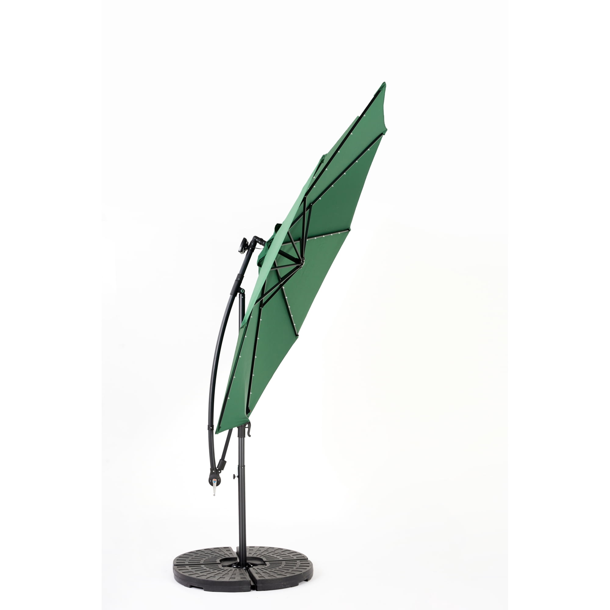 Leumius 10ft Solar LED Patio Umbrella, Offset Cantilever Outdoor Umbrella with 40 LED Lights, Infinite Tilt, 360 Degree Rotation, Crank Handle for Pool Deck Garden Backyard,Dark Green(No Base)