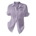 thumbnail image 2 of ZOHIUM Womens Button Down Shirt Women's Summer Solid Color Loose Plus Size Long Cotton Texture Dress Shirt Top Womens Tops Dressy Casual Purple Tops for Women Blouses for Women (Purple,XXXL), 2 of 4