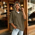 thumbnail image 6 of Caywon Women's Sweater, Hooded 3/4 Sleeve Button Front with Drawstring and Ribbed Trim, Loose Knit Casual Fall Winter Daily Wear for Women, 6 of 8