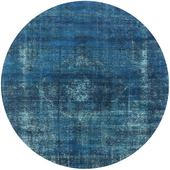 Ahgly Company Machine Washable Indoor Round Industrial Modern Blue Ivy Blue Area Rugs, 8' Round