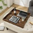 thumbnail image 4 of 28 x 28 inches King Sized Square Ottoman Table Tray, Oversized Solid Wooden Black Walnut Decorative Serving Tray with Handles, Extra Large Cube Platter for Bed Oversized Ottoman, 4 of 16