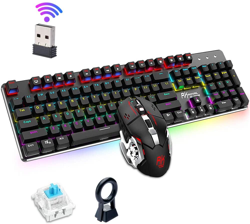 Mechanical Gaming Keyboard Mouse Combo Lychee Wired/Wireless 104 Keys