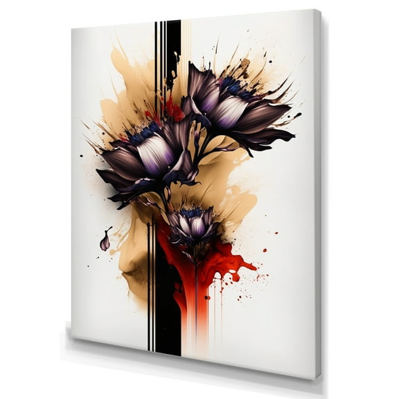 Designart Red Dahlia Flower On Abstract Paint Canvas Wall Art