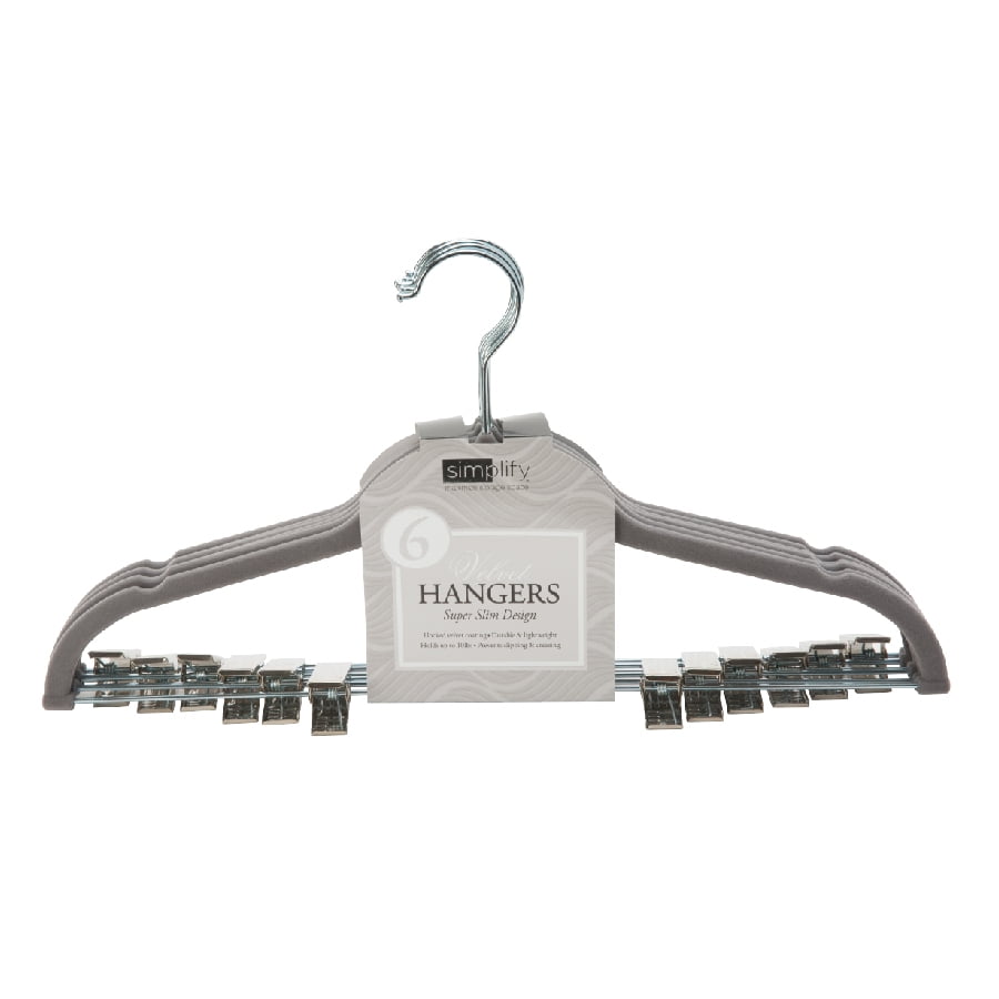 Simplify 6 Pack Velvet Hangers with Clips in Grey