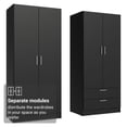 thumbnail image 5 of MADESA 4 Doors 2 Drawers Wardrobe Set Armoire Closet Bedroom Storage Cabinet with Shelves and Hanging Space 63"L Wooden Clothing Organizer Unit - Black, 5 of 12