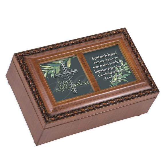 Baptism Guide You Petite Woodgrain Jewelry Music Box Plays How Great Thou Art