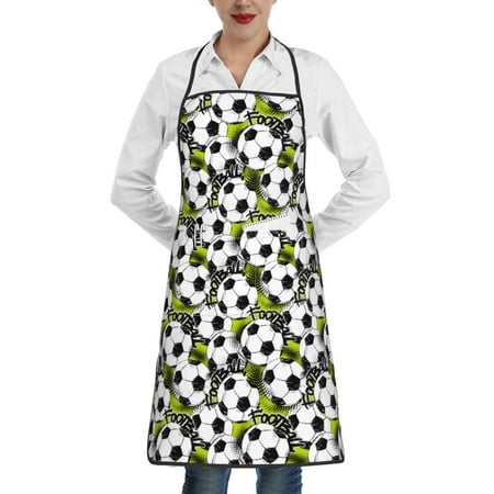 

Qekee Soccer and Football Print Adjustable Bib Apron Resistant with Pocket Cooking Kitchen Aprons for Women Men Server Chef Apron
