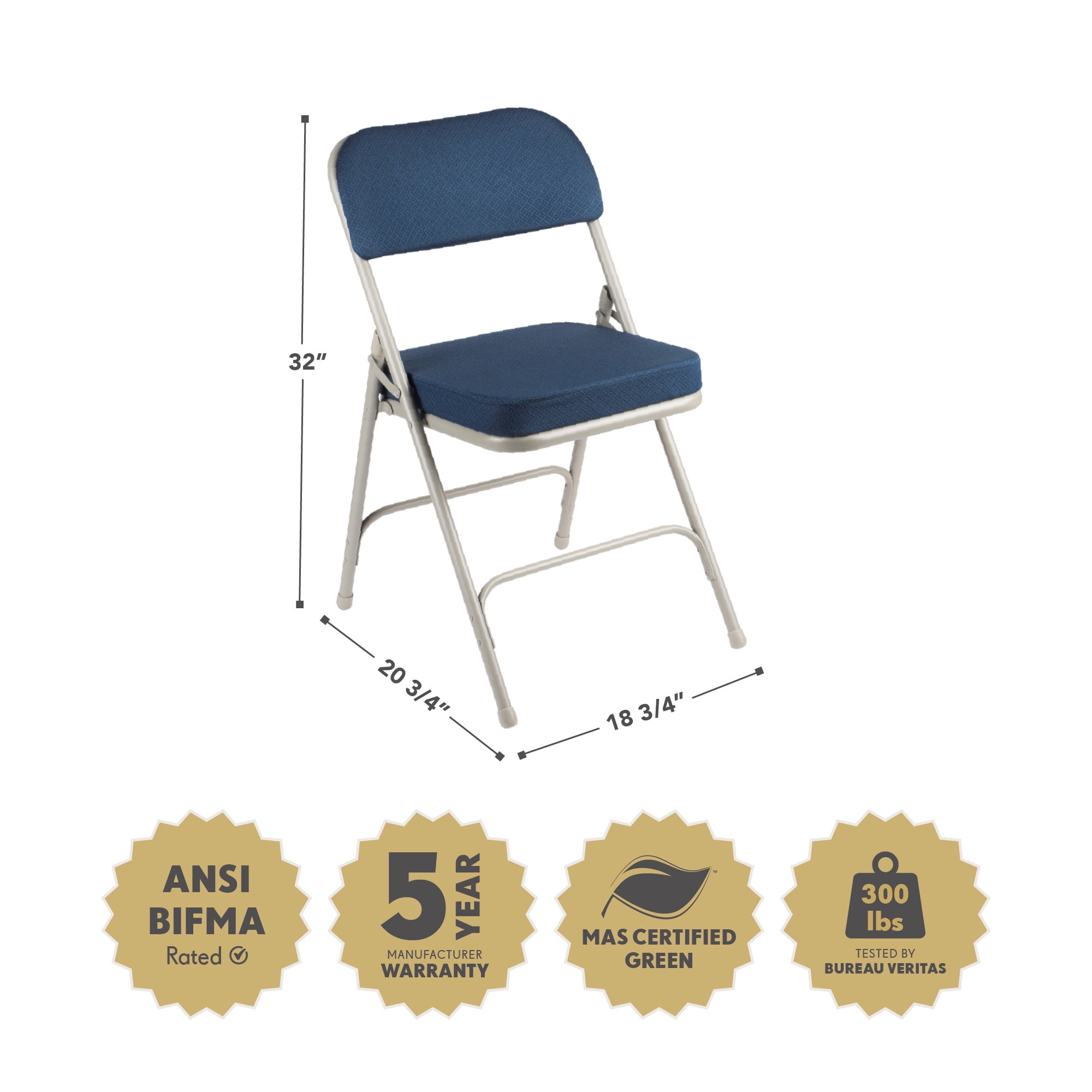 Hampden Furnishings Bernadine Collection Deluxe Fabric Padded Folding Chair, Blue, Pack of 2
