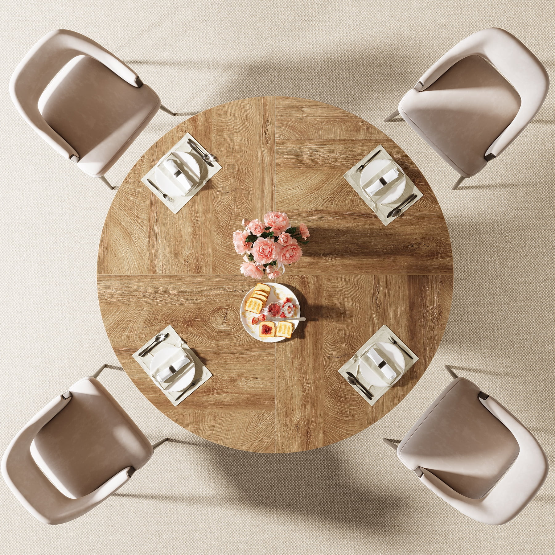 Tribesigns Wood Round Dining Table for 4-6 People, 47.24-Inch Circle Wood Kitchen Table with Sturdy Fluted Metal Base, Modern Dining Room Furniture