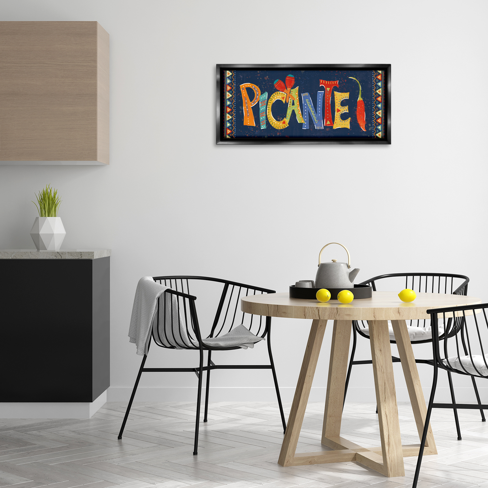 Stupell Industries Picante con Pimiento Colorido Food & Beverage Painting Black Floater Framed Art Print Wall Art, 31 x 14