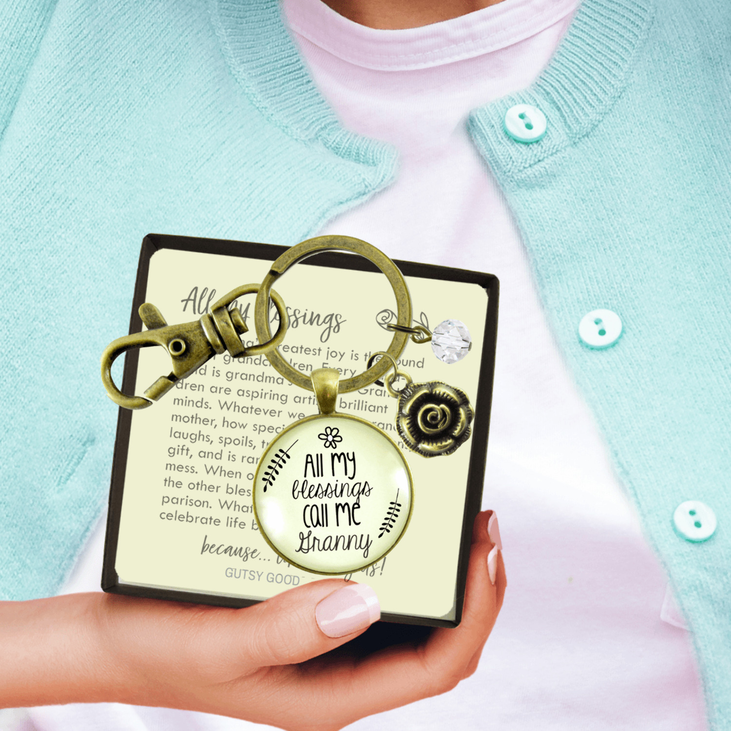Granny Keychain All My Blessings Grandma Rose Gutsy Goodness Female Adult Bronze Metal Jewelry