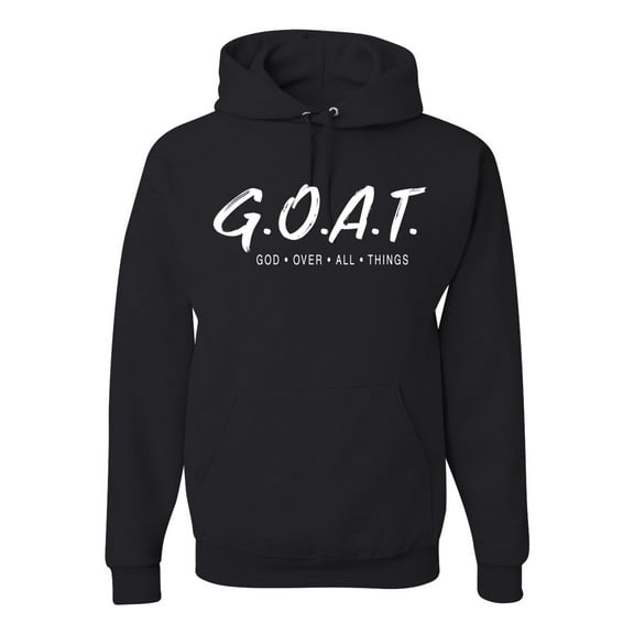 Wild Bobby, Goat God Over All Things Inspirational/Christian Unisex Graphic Hoodie Sweatshirt, Black, Small