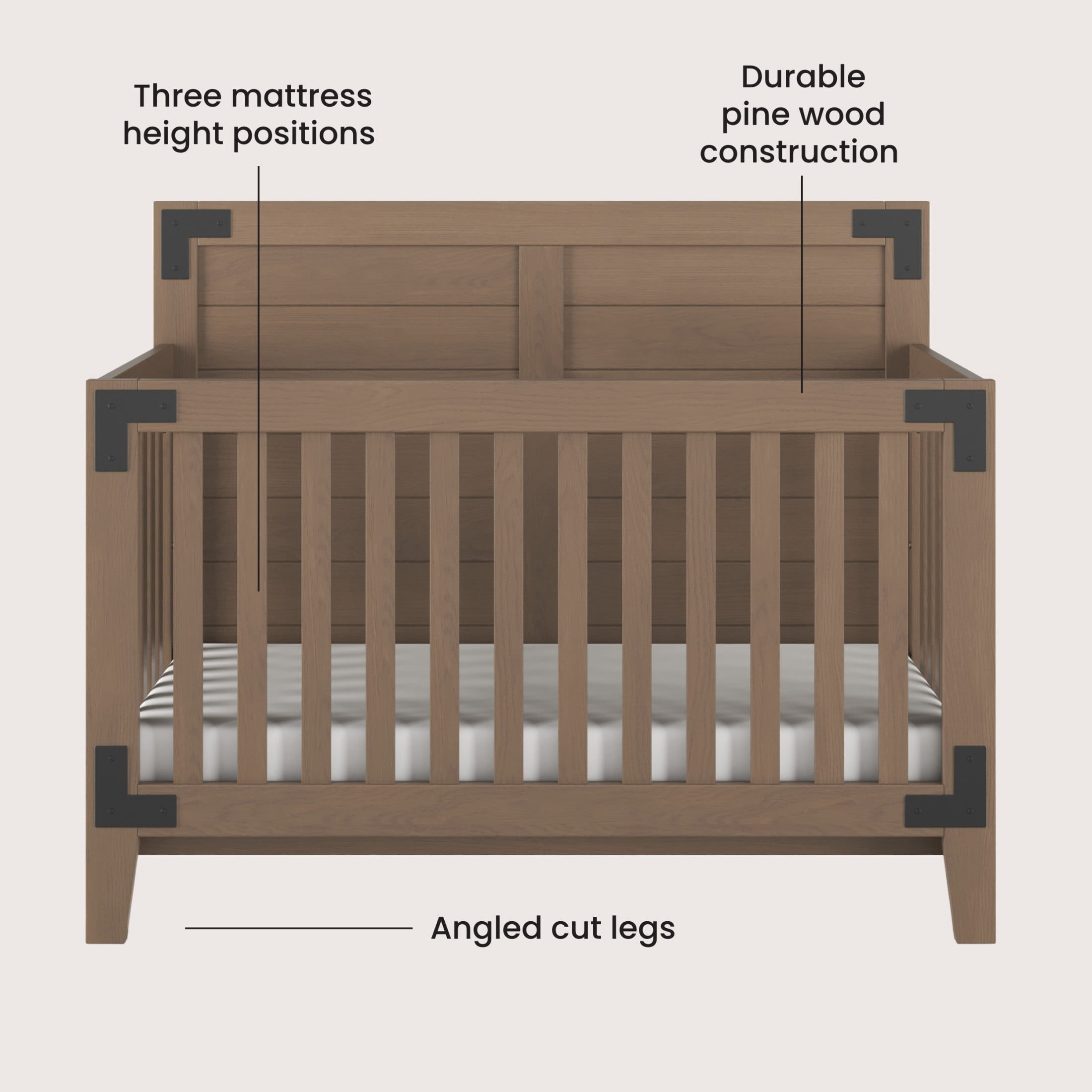 Child Craft Lucas Crib and Dresser Nursery Set, 4-in-1 Convertible Crib with 3-Drawer Dresser, Dusty Heather, 2-Piece