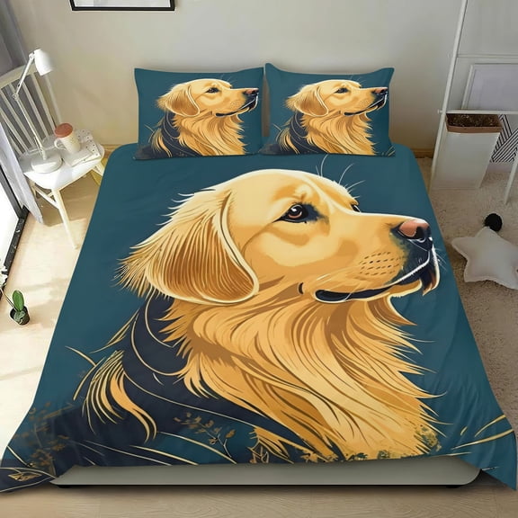 Golden Retriever Themed Bed Sheet Set Three Piece Set 53x79 Inches Comfortable And Skin Friendly Unique Design Creating A Star Studded Night