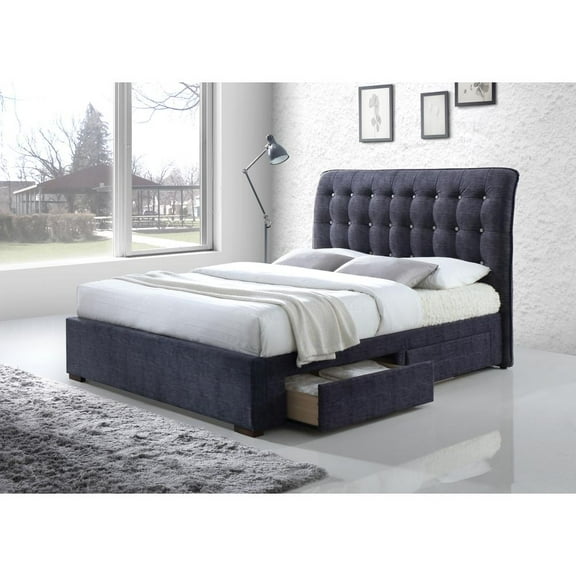 Acme Drorit Eastern King Bed w/Storage Dark Gray Fabric