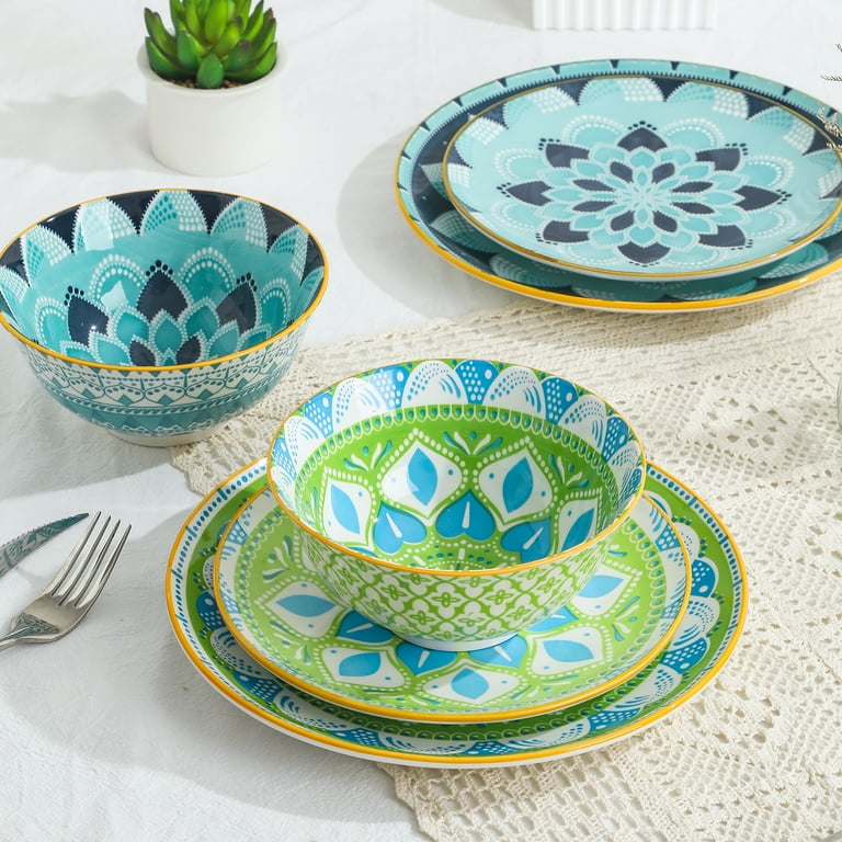 Dinnerware Set Plates Bowls Sets 12 Piece Ceramic Dinner Set Modern Kitchen Dish Set Colorful Decorative Dishware Set Ideal for Housewarming Gift Microwave Dishwasher Safe Service for 4 Walmart