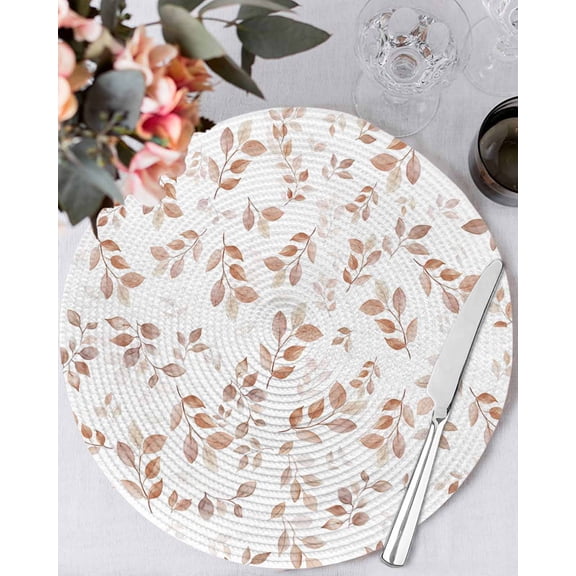 15 Inch Round Placemats Set of 6, Vintage Leaf Non Slip Heat Insulation PP Table Mats, Fallen Leaves Autumn Tree Branch Plant Washable Place Mats for Kitchen Dining Party Table Decor