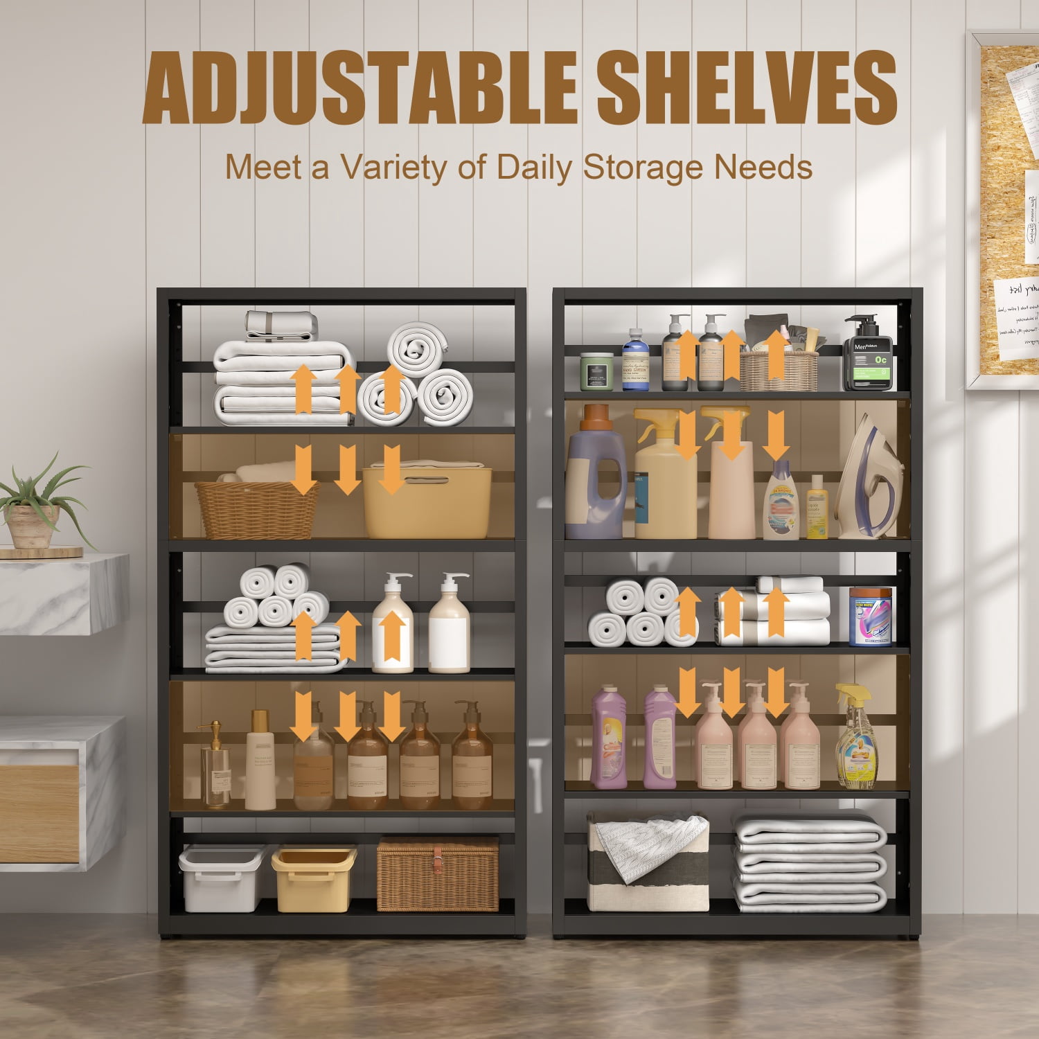 Polup 5-Tier Metal Shelves Bookcase with Bookends Industrial Adjustable Freestanding Black 1-Pack 55 in H x 31 in W